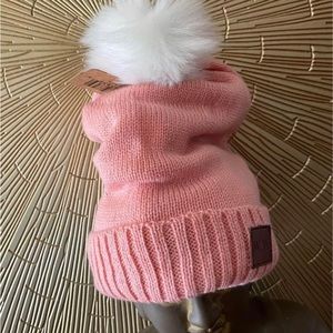 Pink Slouchy Pom Pom Beanie Adult Hat